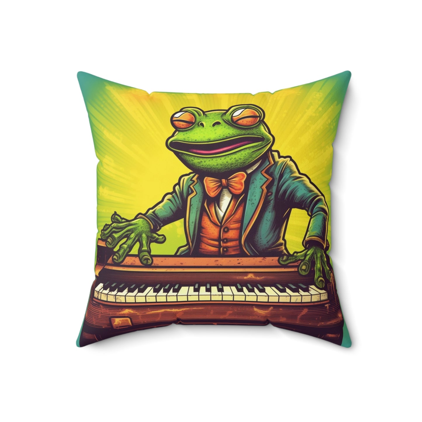 Frog Key Board Piano Player Musician Artist Graphic Spun Polyester Square Pillow