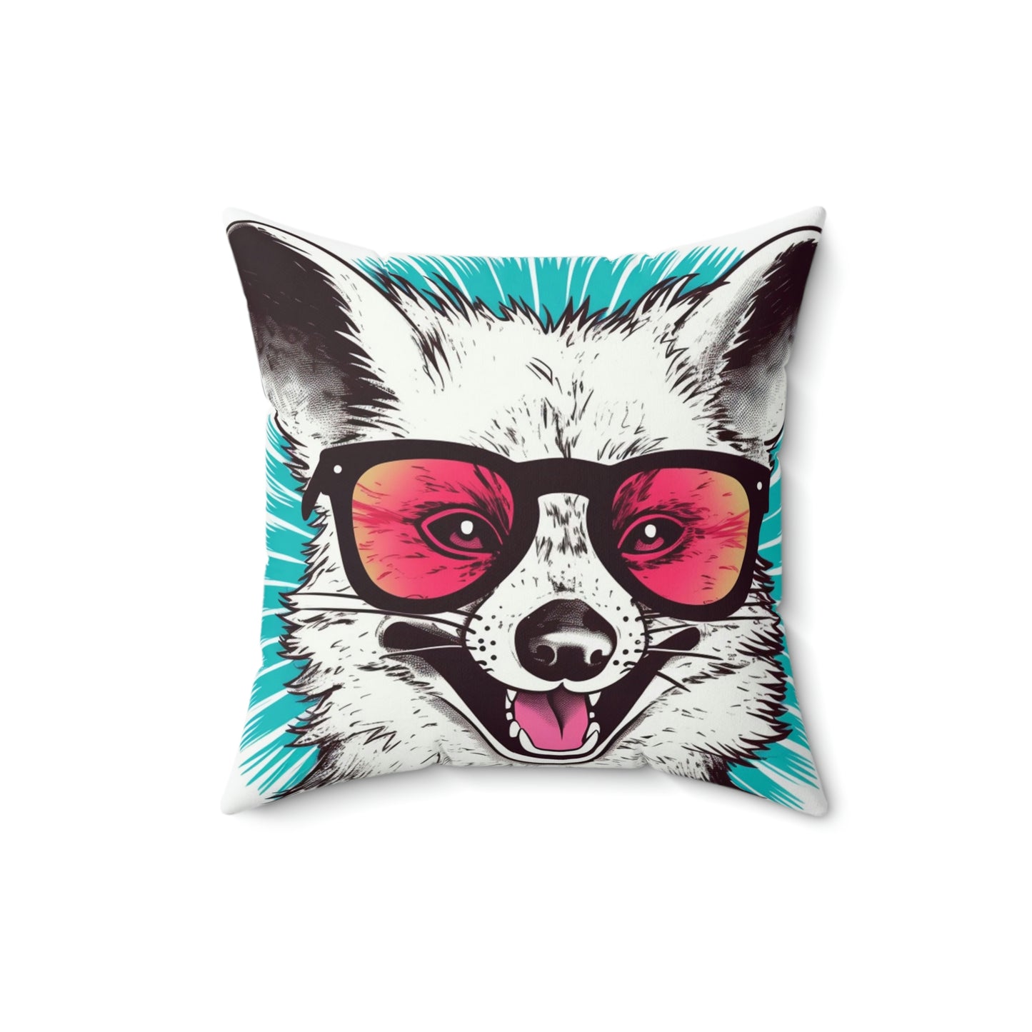 Happy Opossum Retro Cartoon Spun Polyester Square Pillow