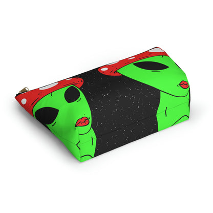 Mushroom Head Green Alien Visitor w/ Red Lips Accessory Pouch w T-bottom