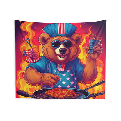 Patriotic Bear's BBQ Bash: Grill and Chill this 4th of July USA Indoor Wall Tapestries