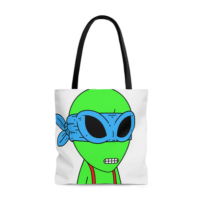 Green Alien Blue Ninja Mask Red Suspenders Visitor AOP Tote Bag