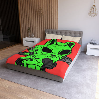 Cat Ears Armored Green Future Alien Cyborg Machine Visitor Microfiber Duvet Cover