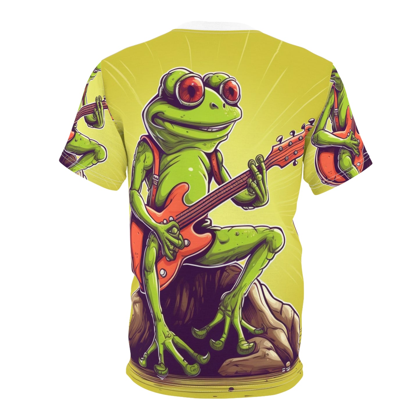 Rock Star Frog ontop Log Guitarist グラフィック インストゥルメンタル ユニセックス カットソー Tシャツ (AOP) 