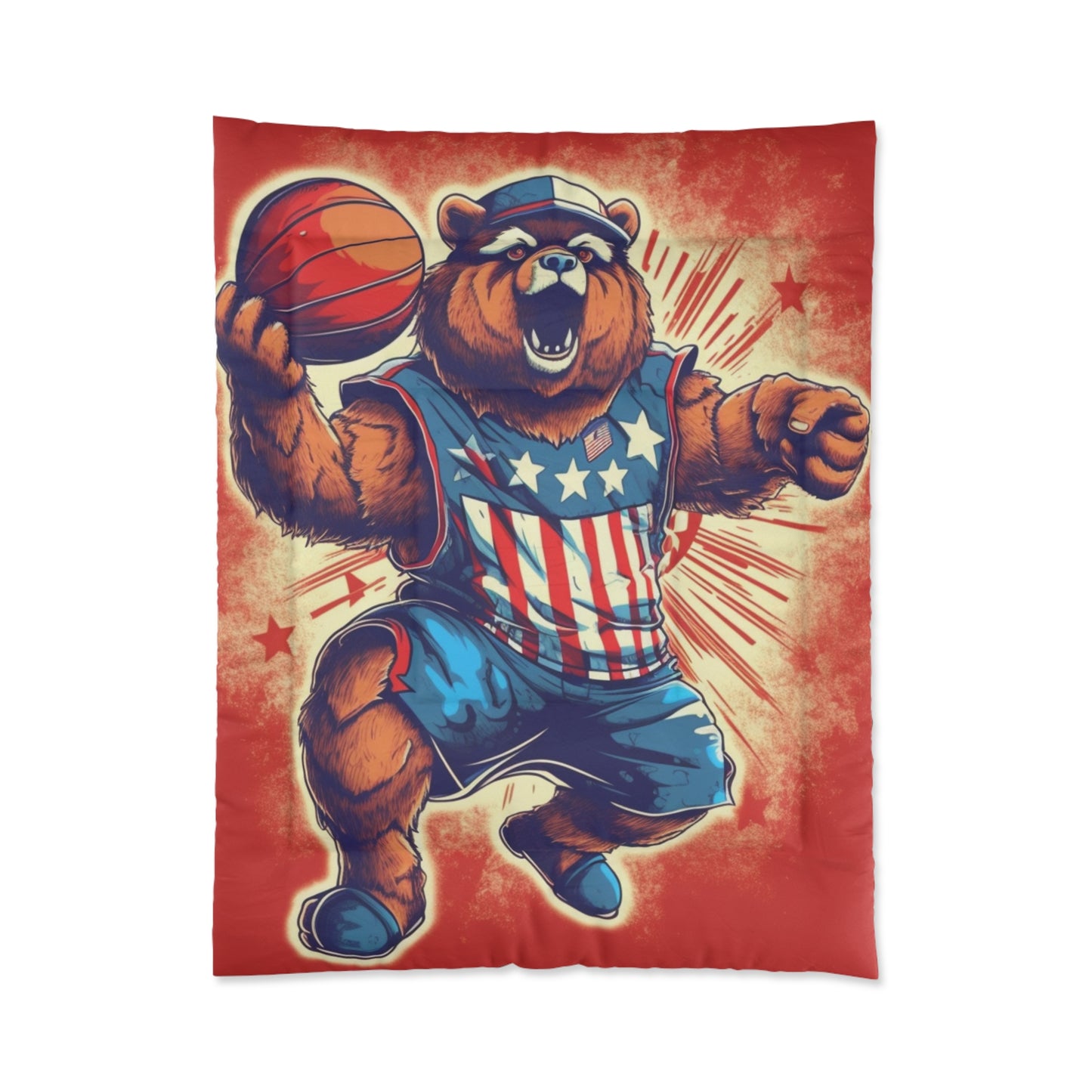 Slam Dunk for Independence:Patriotic Bear's 4th of July Basketball Game Comforter