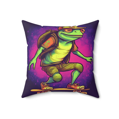 Frog Skateboarder Galactic Anime Hip Hop Spun Polyester Square Pillow