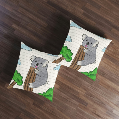 Koala Bear Animal Tree Climber Tufted Floor Pillow, Square