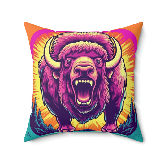 Almohada cuadrada de poliéster hilado estilo Buffalo American Bison Graphic USA 