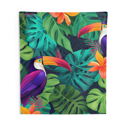 Vivid Tropical Birds & Leaves - Seamless Pattern Indoor Wall Tapestries