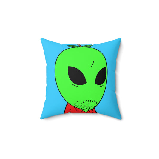 Green Apple Head Alien Unshaven Red Collar Shirt Visitor Spun Polyester Square Pillow