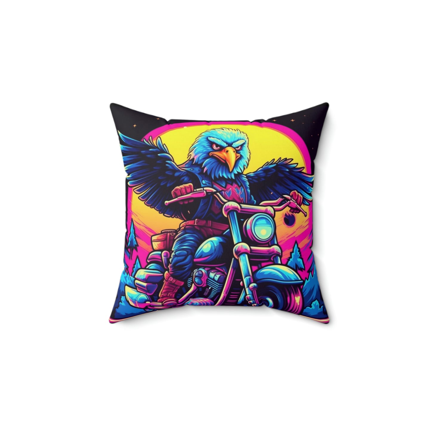 Bald Eagle American Motorcyclist USA Style Spun Polyester Square Pillow