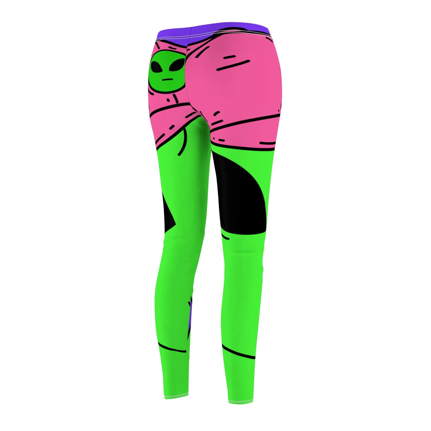 Green Alien V Face Pink Visi hat Visitor Women's Cut & Sew Casual Leggings