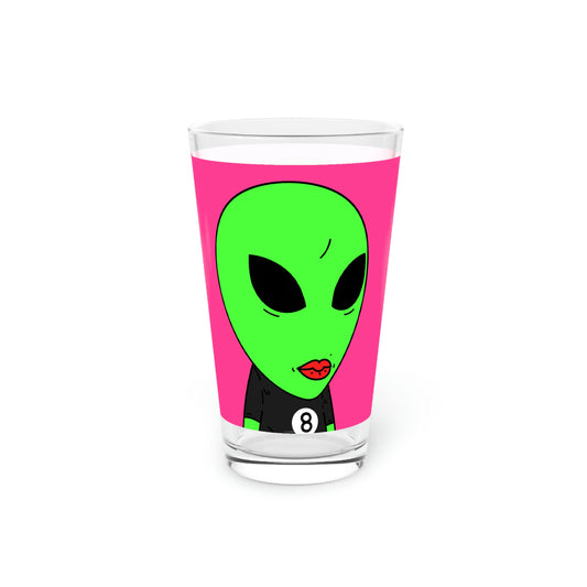 8 Ball Green Alien Lipstick Visitor Pool Player Game Pint Glass, 16oz