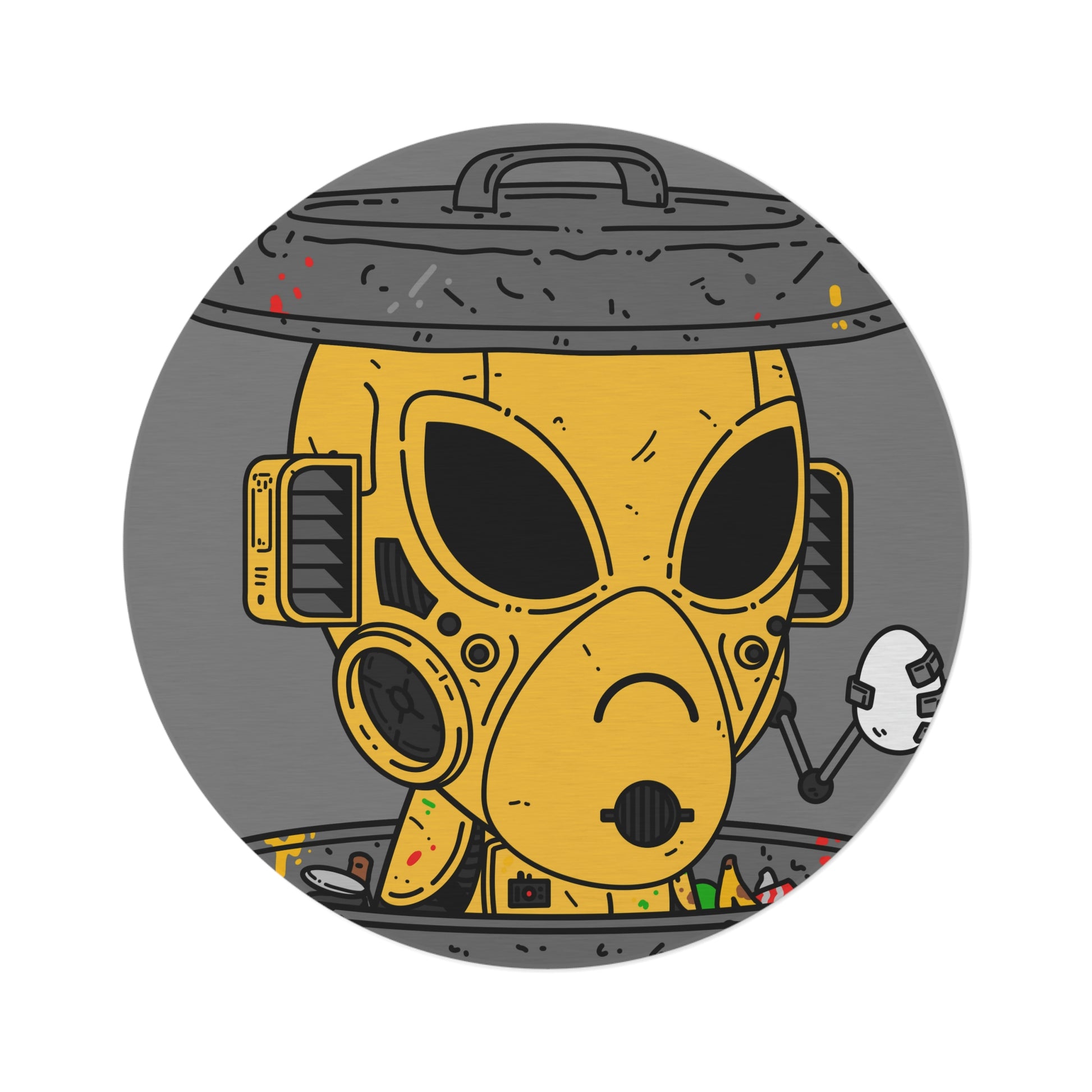 Trashcan Art Egg Armored Yellow Future Alien Cyborg Machine Visitor Round Rug - Visitor751