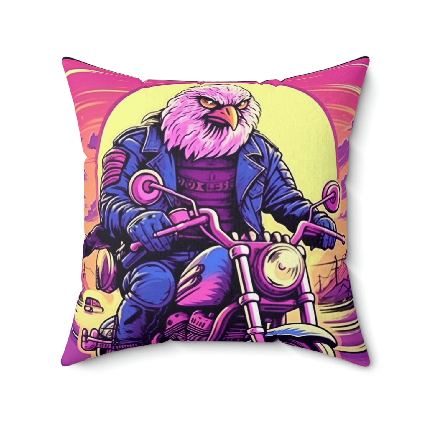 American Bald Eagle Motorcycle Ride USA Style Spun Polyester Square Pillow