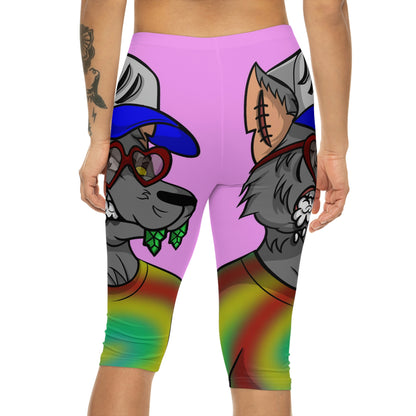 Valentine Heart Wolf Werewolve Tiedye Women’s Capri Leggings (AOP)