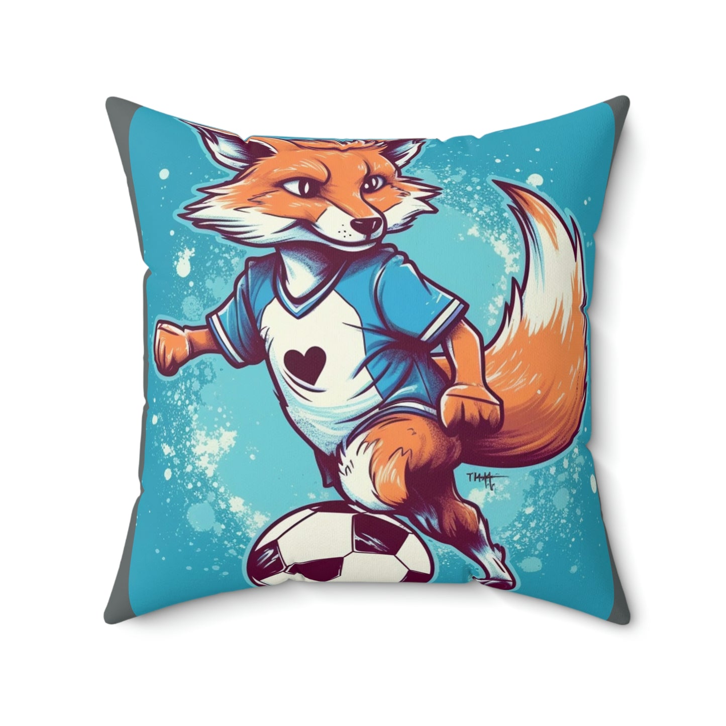 Fox Soccer Sport Athlete Cute Furry Animal Spun Polyester Square Pillow