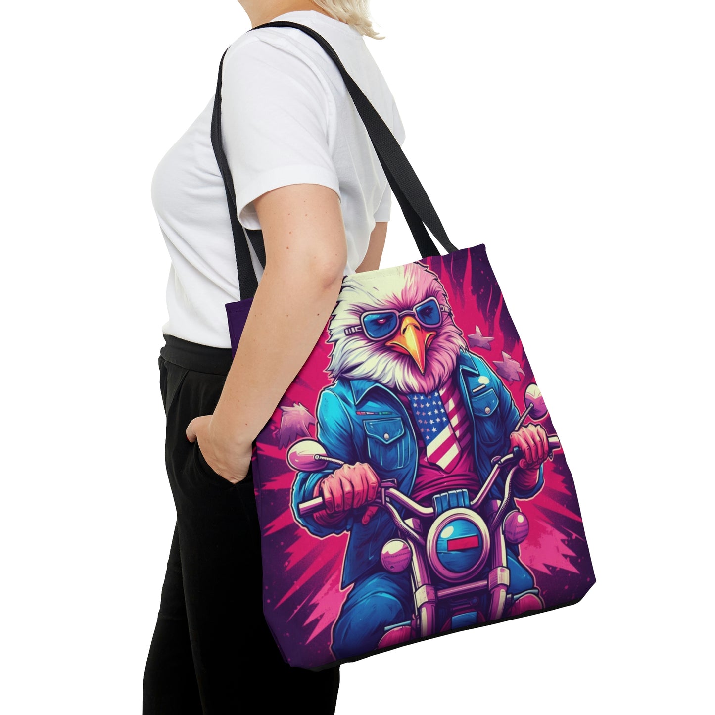 American Bald Eagle Riding Motercycle USA Gang Style Tote Bag (AOP)