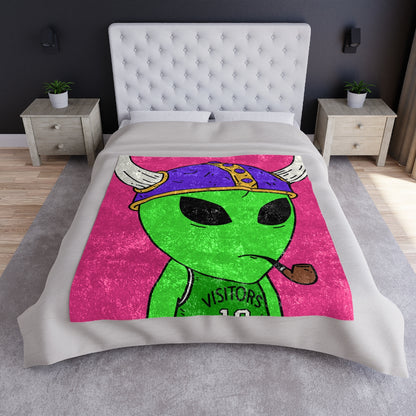 Green Visi Jersey Purple Viking Helmet Pipe Alien Visitor Crushed Velvet Blanket