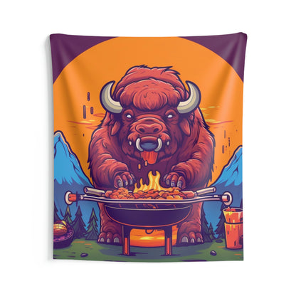 American Bison Grill Cook Food Buffalo Graphic Indoor Wall Tapestries