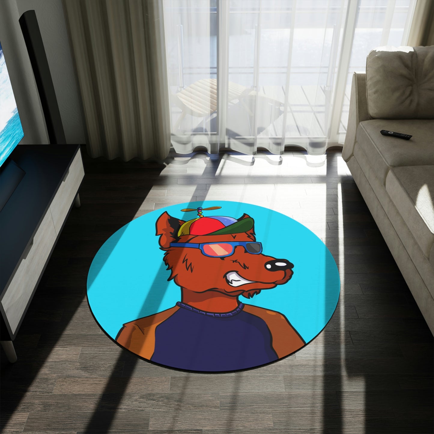 Cyborg Wolf Propeller Hat Orange Fur Color Sunglasses Long Sleeve Round Rug