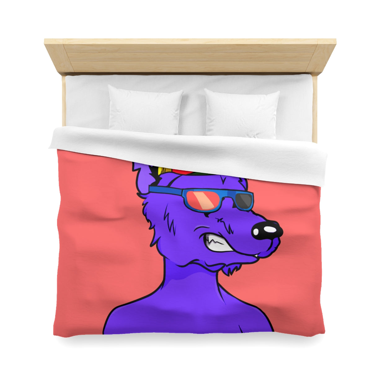 Cyborg Wolf Purple Fur Propeller Hat Colored Sunglasses Microfiber Duvet Cover