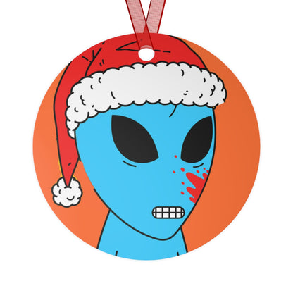 Santa Hat Alien Christmas Season Blue Blood Visitor Metal Ornaments