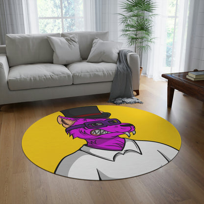 White Collared Tophat Werewolve Wolf Round Rug