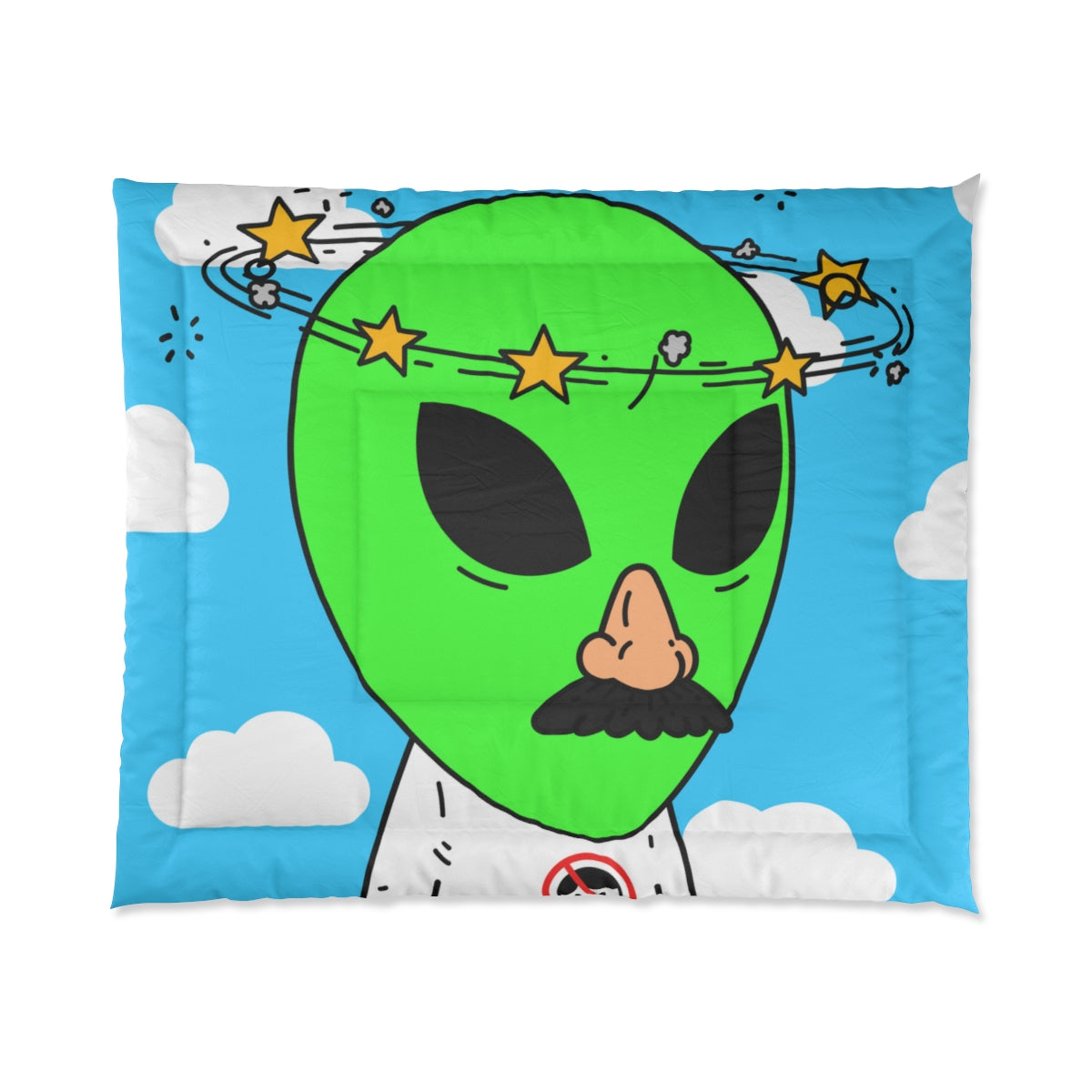 Alien Green Star Head Fake Nose Mustache Imposter Anti Human Visitor Bed Comforter