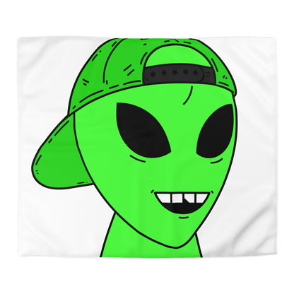 The Green Alien Visitor with Hat Microfiber Duvet Cover