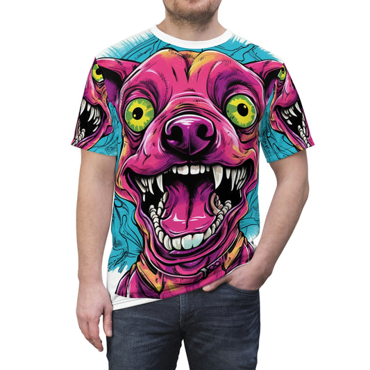 Retro Alien Dog Cartoon Aesthetic Unisex Cut & Sew Tee (AOP)