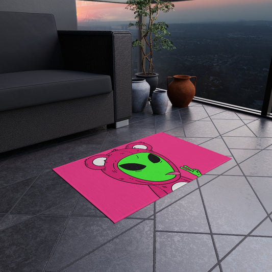 Pink Bear Green Peace Hand Tongue Visitor Alien Outdoor Rug