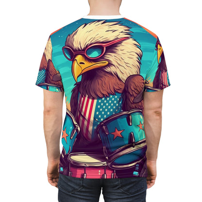 American Bald Eagle Drum Player Classic USA Graphic Unisex Cut & Sew Tee (AOP)