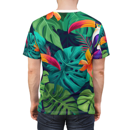 Vivid Tropical Birds & Leaves - Seamless Pattern Unisex Cut & Sew Tee (AOP)