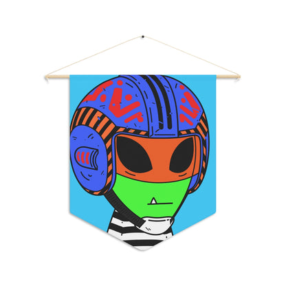 Space Helmet Green Alien Visitor Striped Shirt Pennant