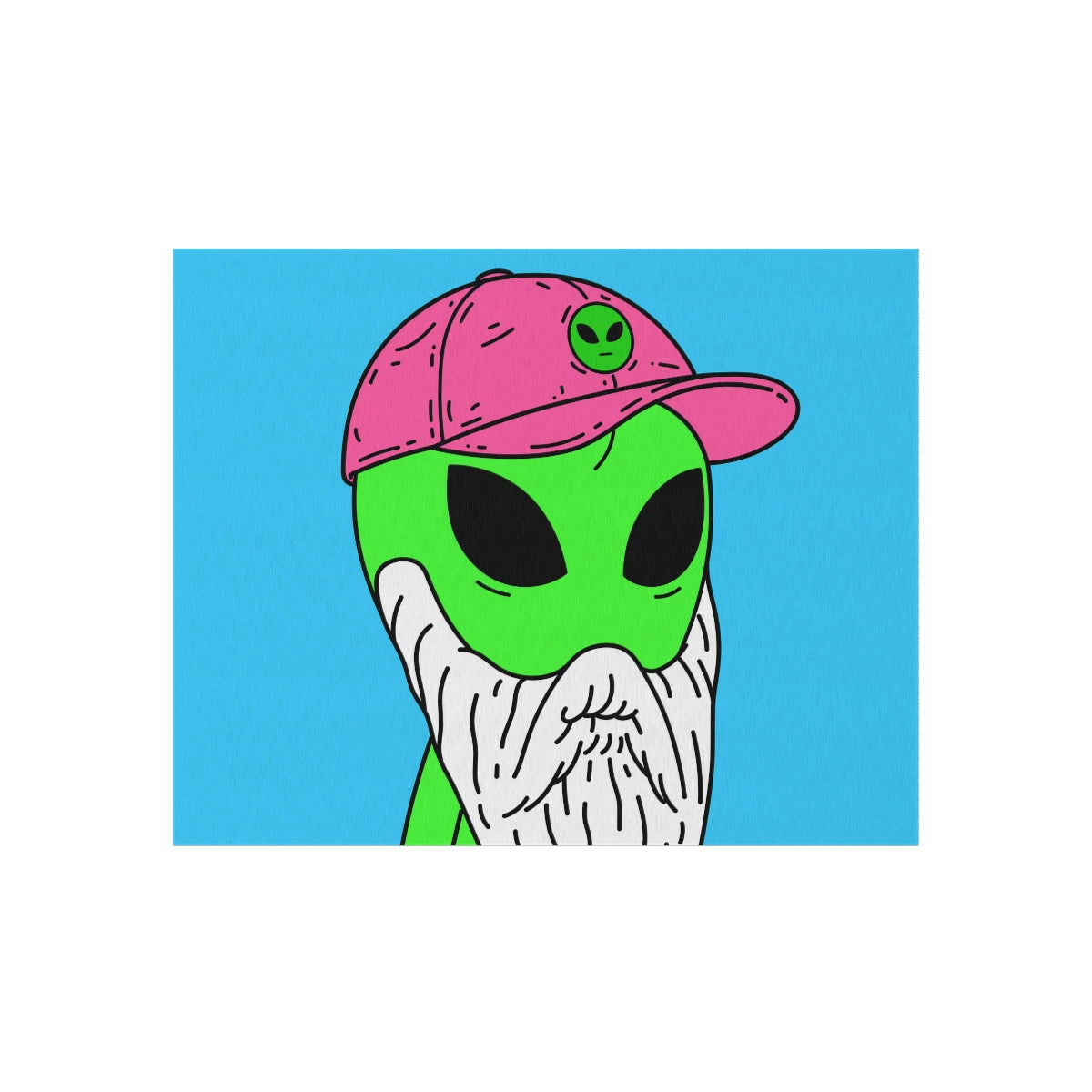 Bearded Green Visitor Pink Alien Hat Cartoon Comic Outdoor Rug