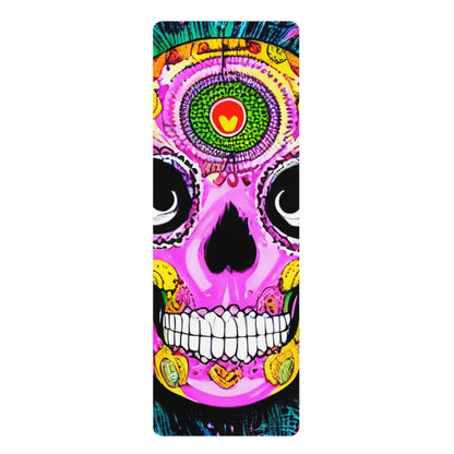 Trippy psychedelic Skull Skeleton Head Face Rubber Yoga Mat