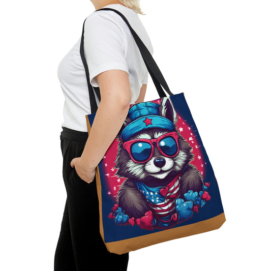 Cute Furry Raccoon Animal USA Flag Style Tote Bag (AOP)