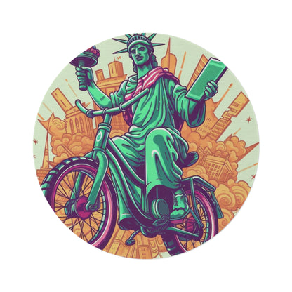 Statue of Liberty Cyclist Bike Rider American Graphic Round Rug