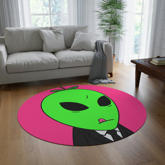 Green Apple Head Tongue Out Black Business Suit Visitor Round Rug - Visitor751