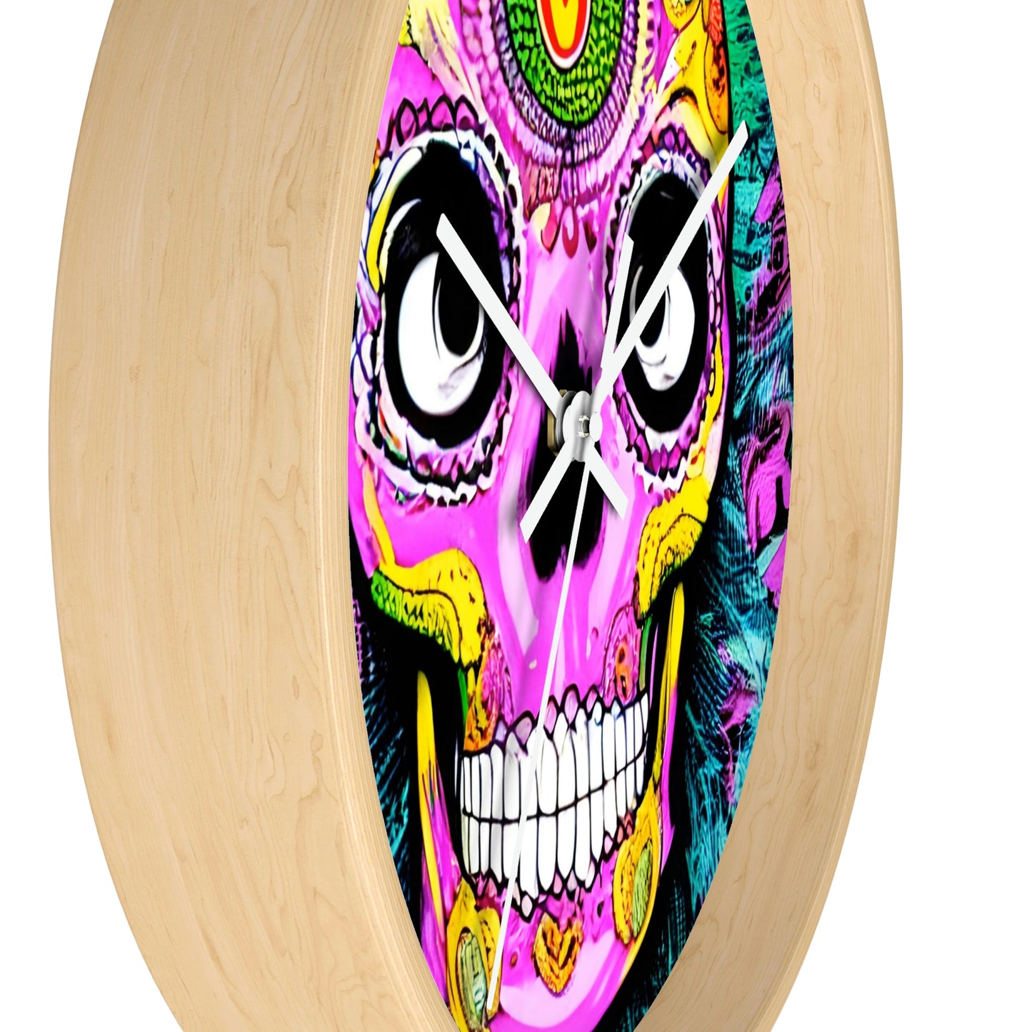 Trippy psychedelic Skull Skeleton Head Face Wall clock