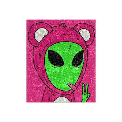 Pink Bear Green Peace Hand Tongue Visitor Alien Crushed Velvet Blanket