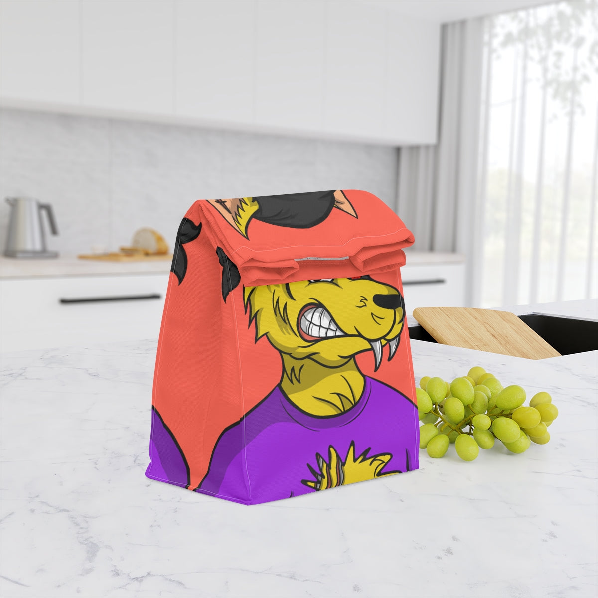 Cyborg Wolve Yellow Fur Black Bandana Wolf Polyester Lunch Bag