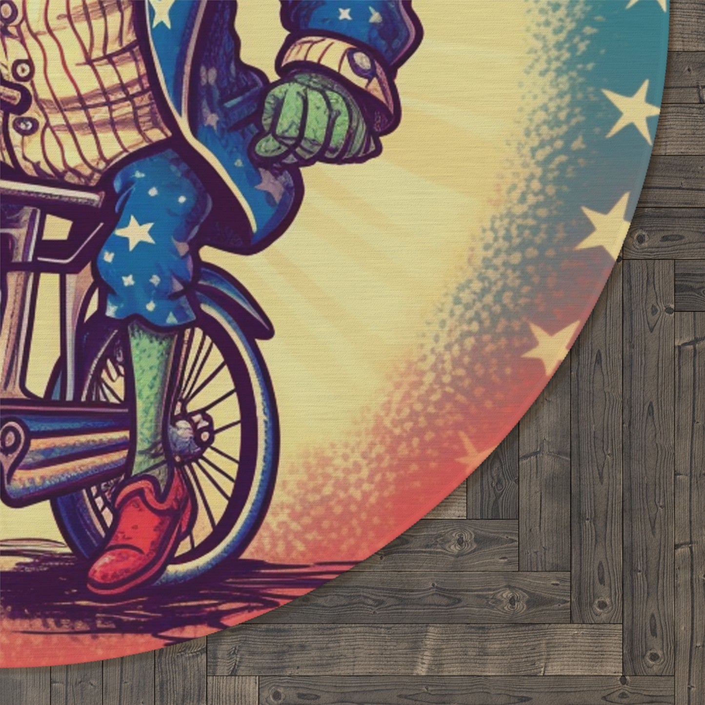 USA Frog Patriotic Indepencence Day 4th of July Bike Rider Round Rug