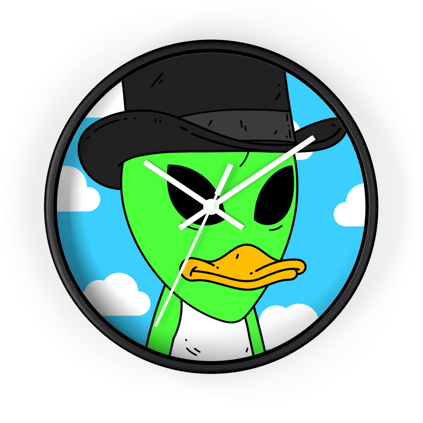 Visitors Green Alien Duck Black Top Hat Wall clock