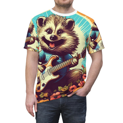 Hedgehog Guitar Band Music Musician Rock Star Graphic Unisex Cut & Sew Tee (AOP)