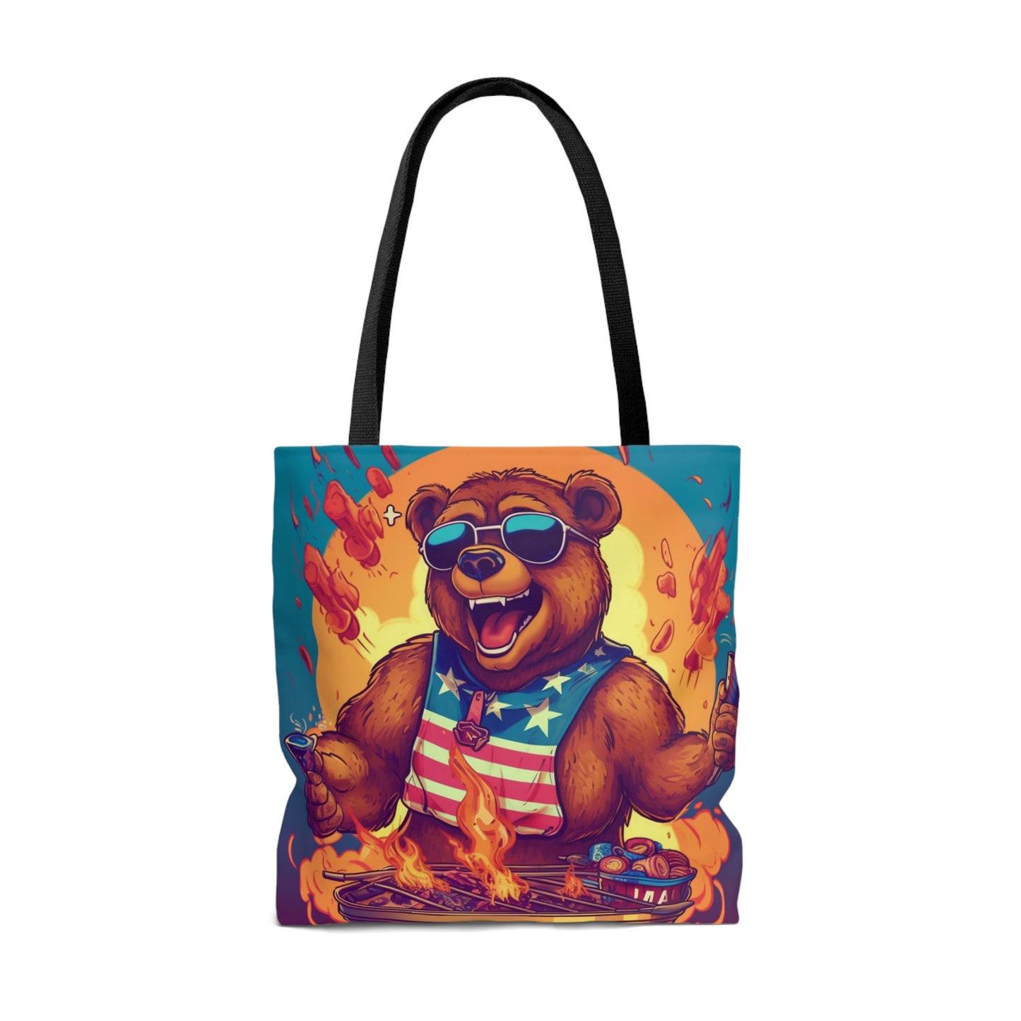 Grill Like a Patriot: Celebrate 4th of July with Patriotic Bear's Culinary Chef Tote Bag (AOP)