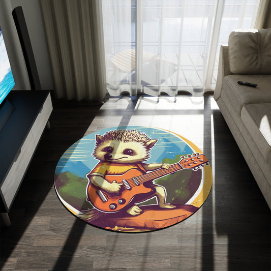 Hedgehog Guitar Band Musician Furry Cute Graphic Round Rug