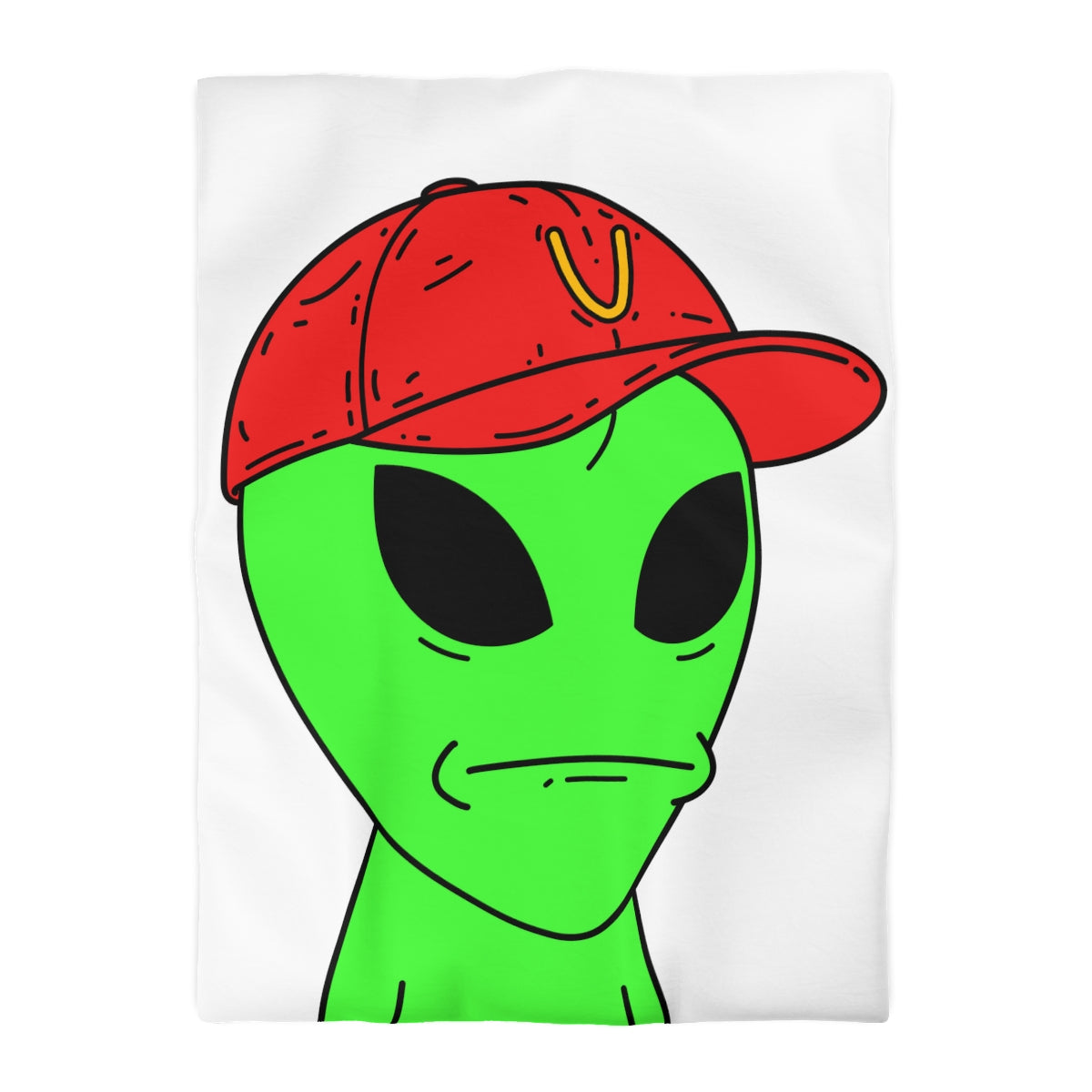 Green Visitor Alien Large Face Red V Hat Microfiber Duvet Cover