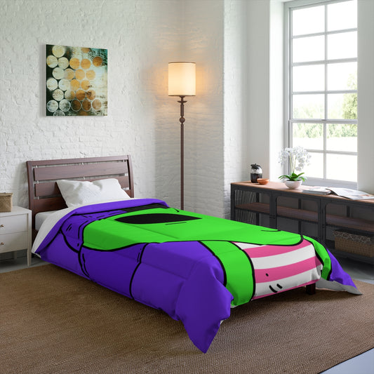 Purple Hat Green Alien Smile Visitor Red White Striped Tank Top Bed Comforter