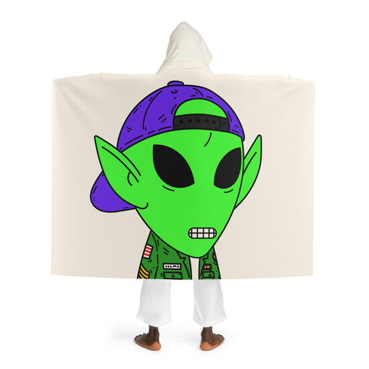 Green Military Army Jacket pointy ear Visitor Alien Hooded Sherpa Fleece Blanket